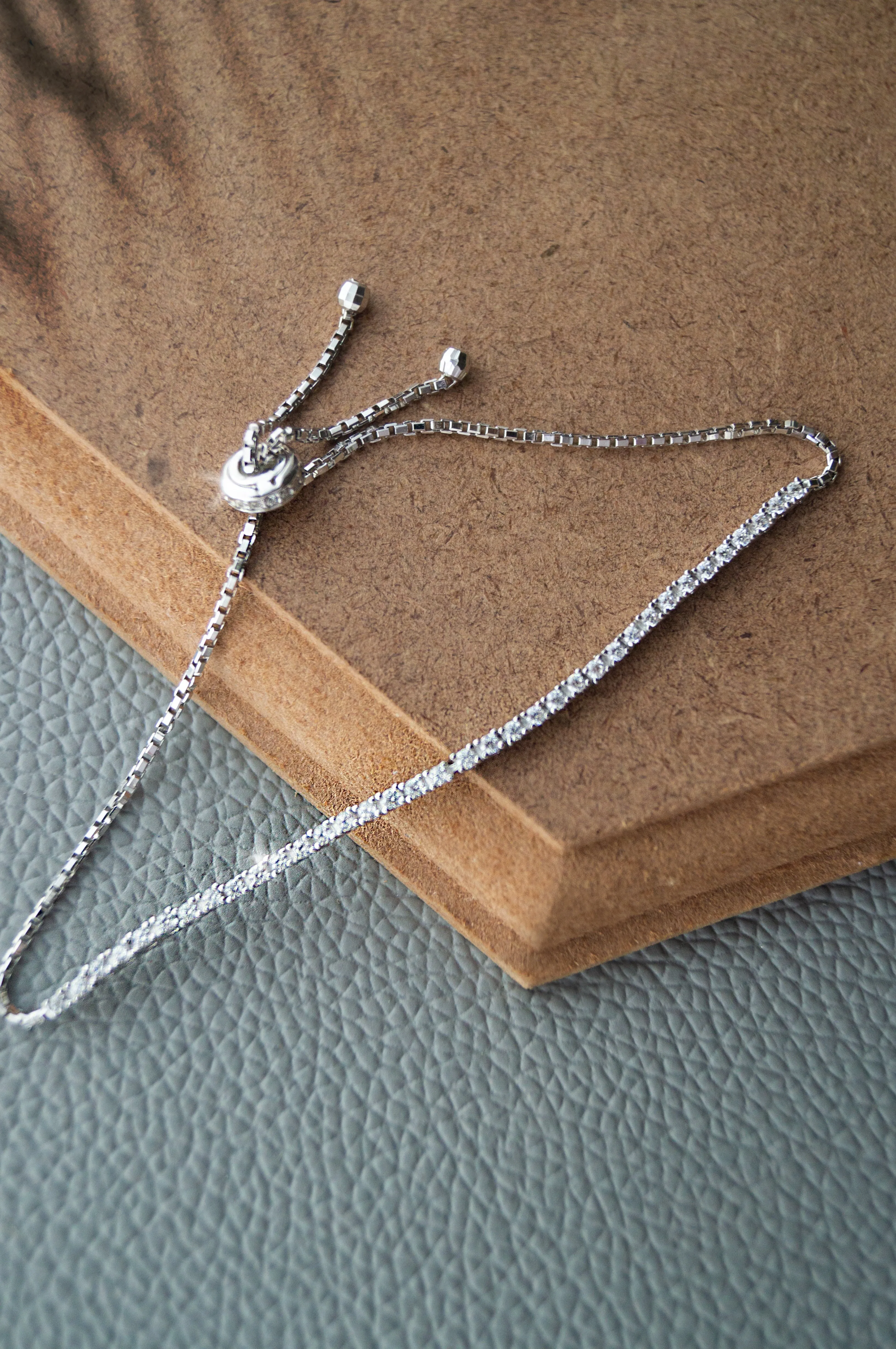 Dainty Tennis Sterling Silver Pull Chain Bracelet