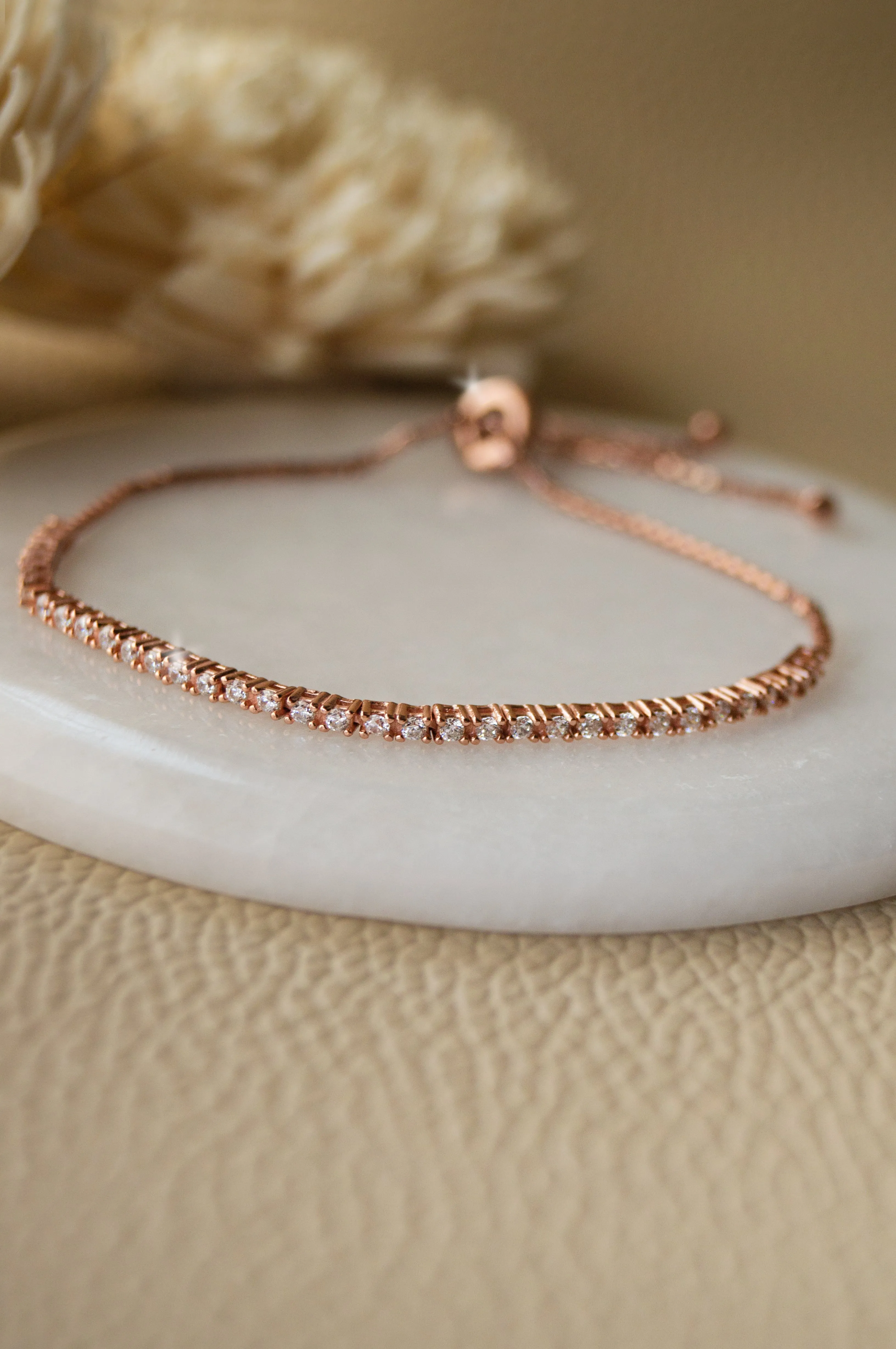 Dainty Tennis Sterling Silver Pull Chain Bracelet