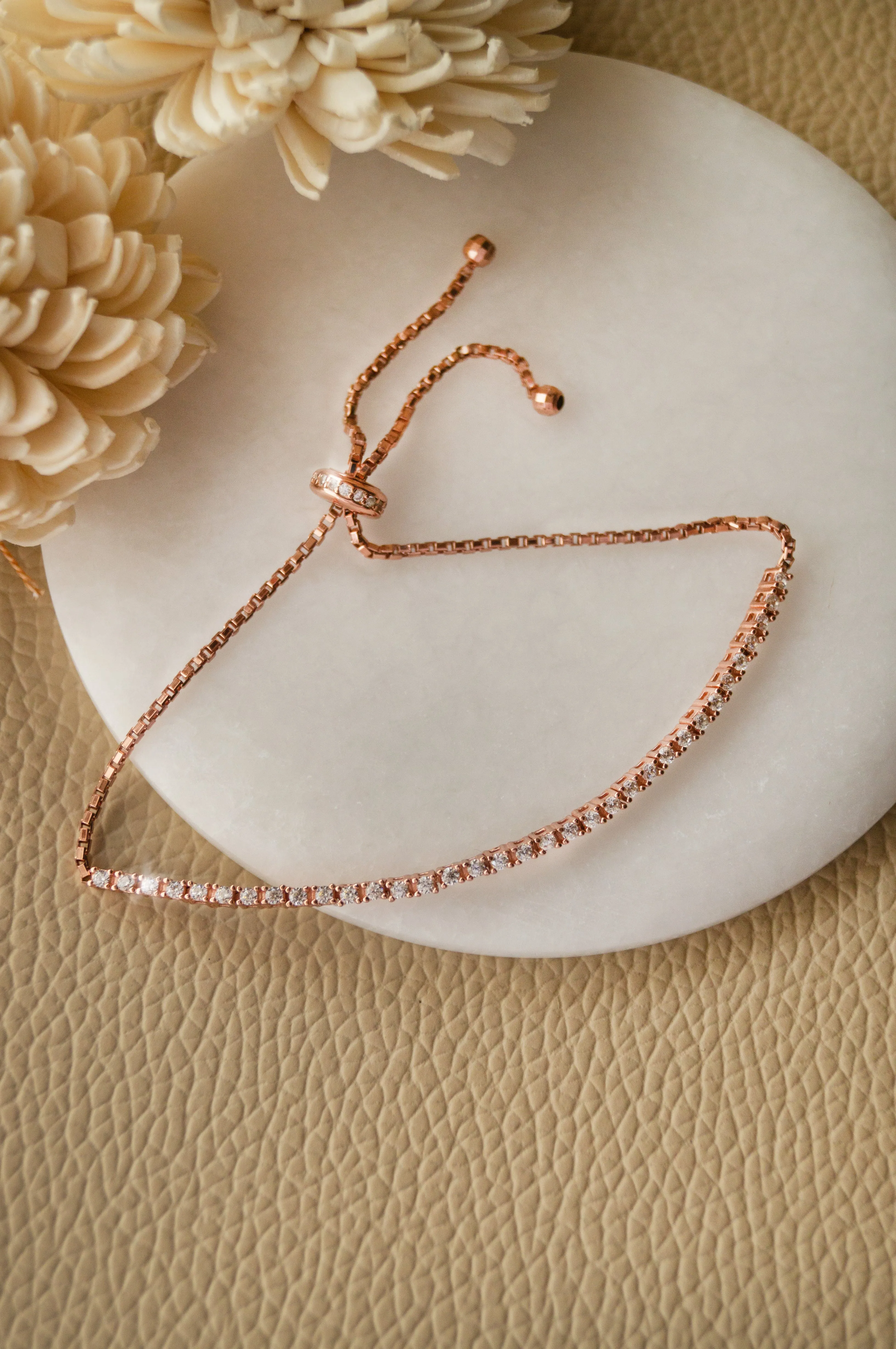 Dainty Tennis Sterling Silver Pull Chain Bracelet