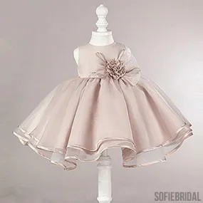 Dusty Pink Satin Tulle Zip Up Flower Girl Dresses, Lovely Little Girl Dresses with Flower Bow, FG030