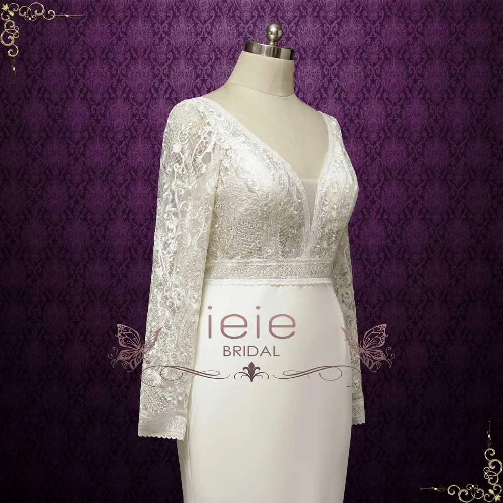 Elegant Lace Fitted Wedding Dress with Long Sleeves | DURISA