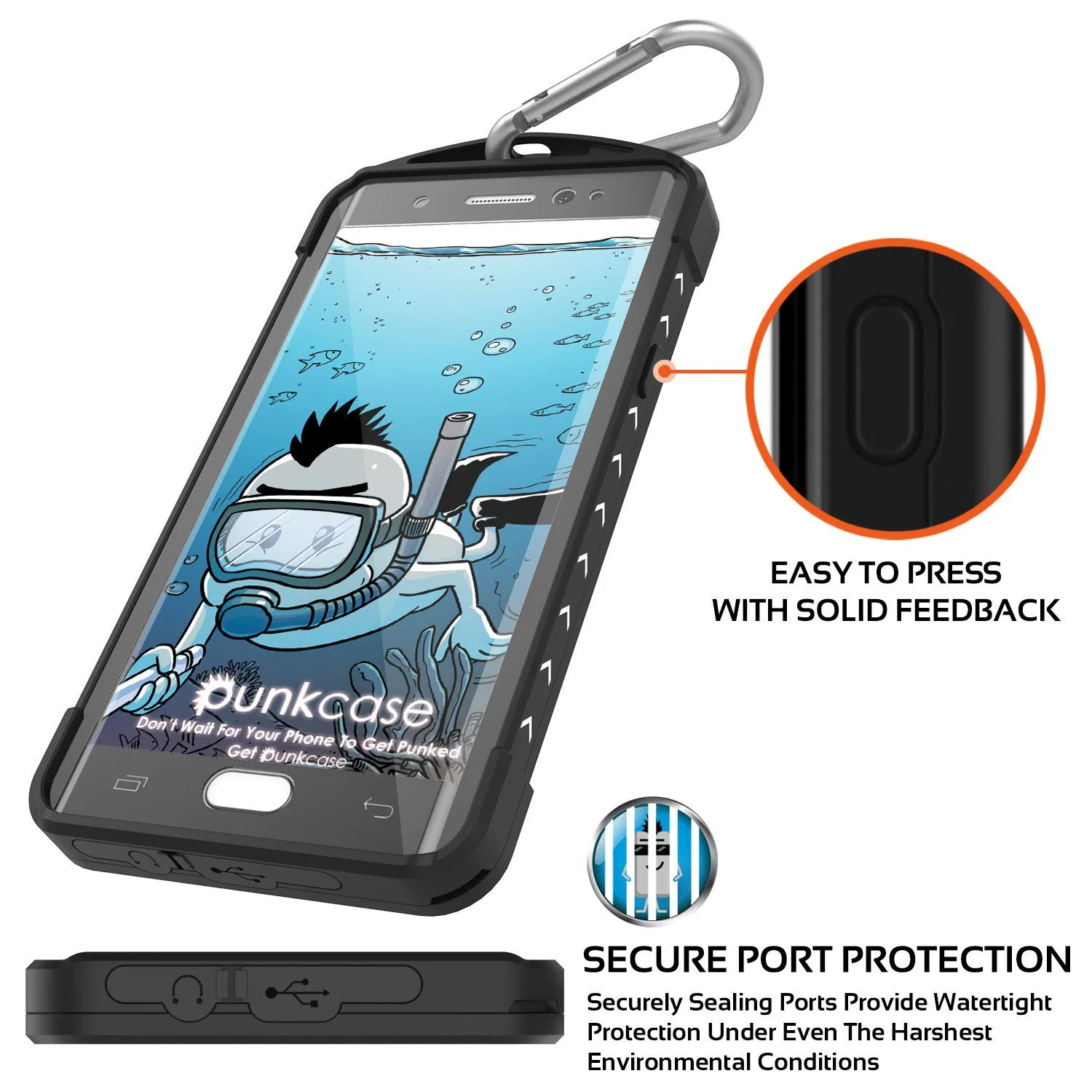 Galaxy Note 7 Waterproof Case, Punkcase WEBSTER Series, White | Heavy Duty Armor Cover