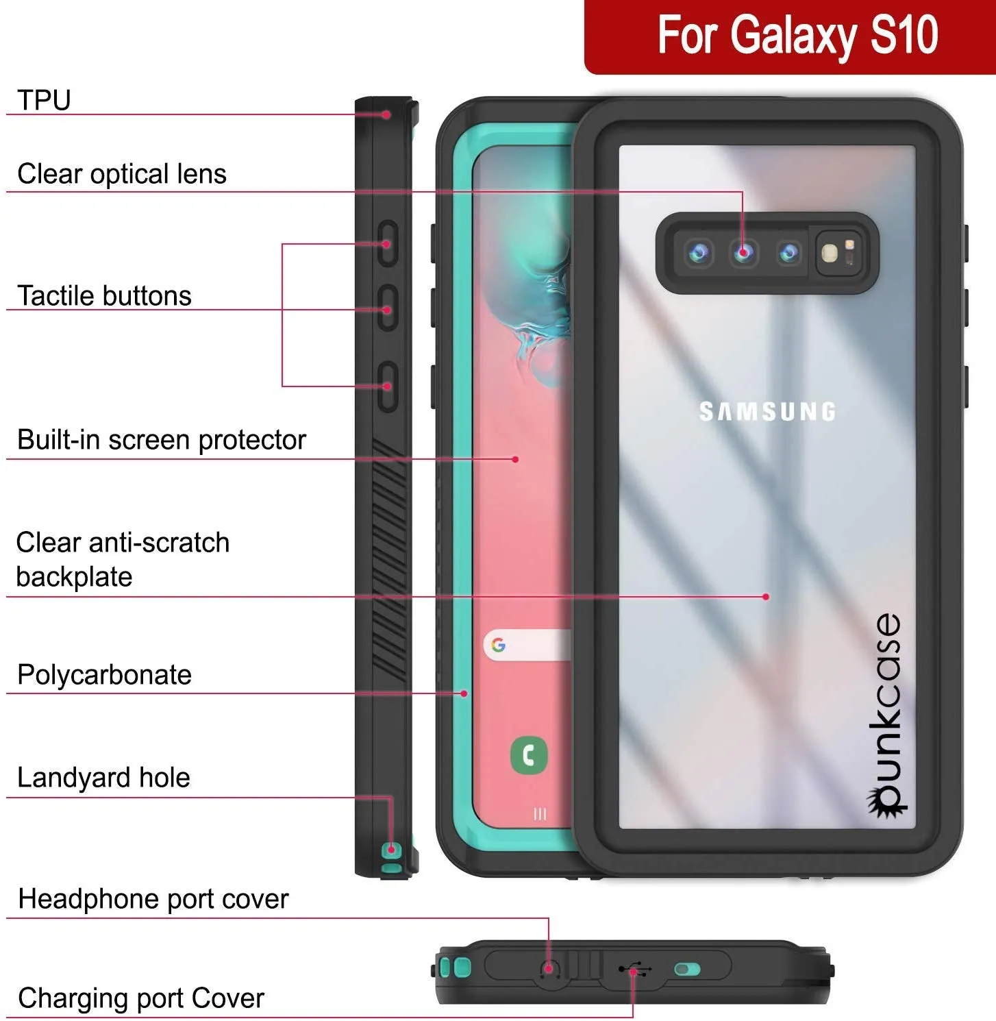 Galaxy S10 Water/Shock/Snowproof | Screen Protector Case [Teal]