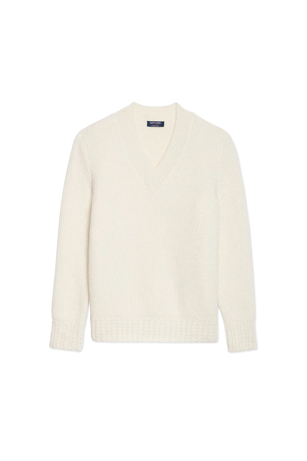 GAVARNIE - V-Neck Sweater with Cable-Knit Details | Mohair Blend (WINTER WHITE)