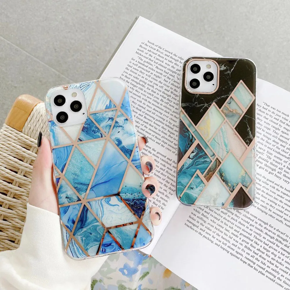 Geometric Marble Texture Electroplated Case