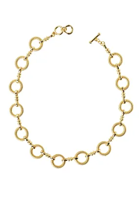 Gold Ribbed Circle Link Short Necklace