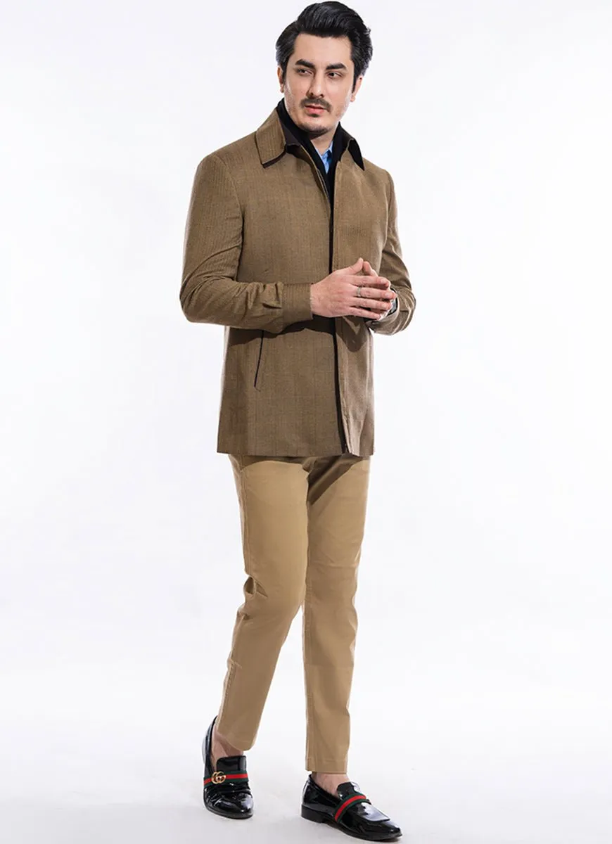 Herringbone-Rust Brown, Regular Fit, Pure Wool Double Collar Jacket