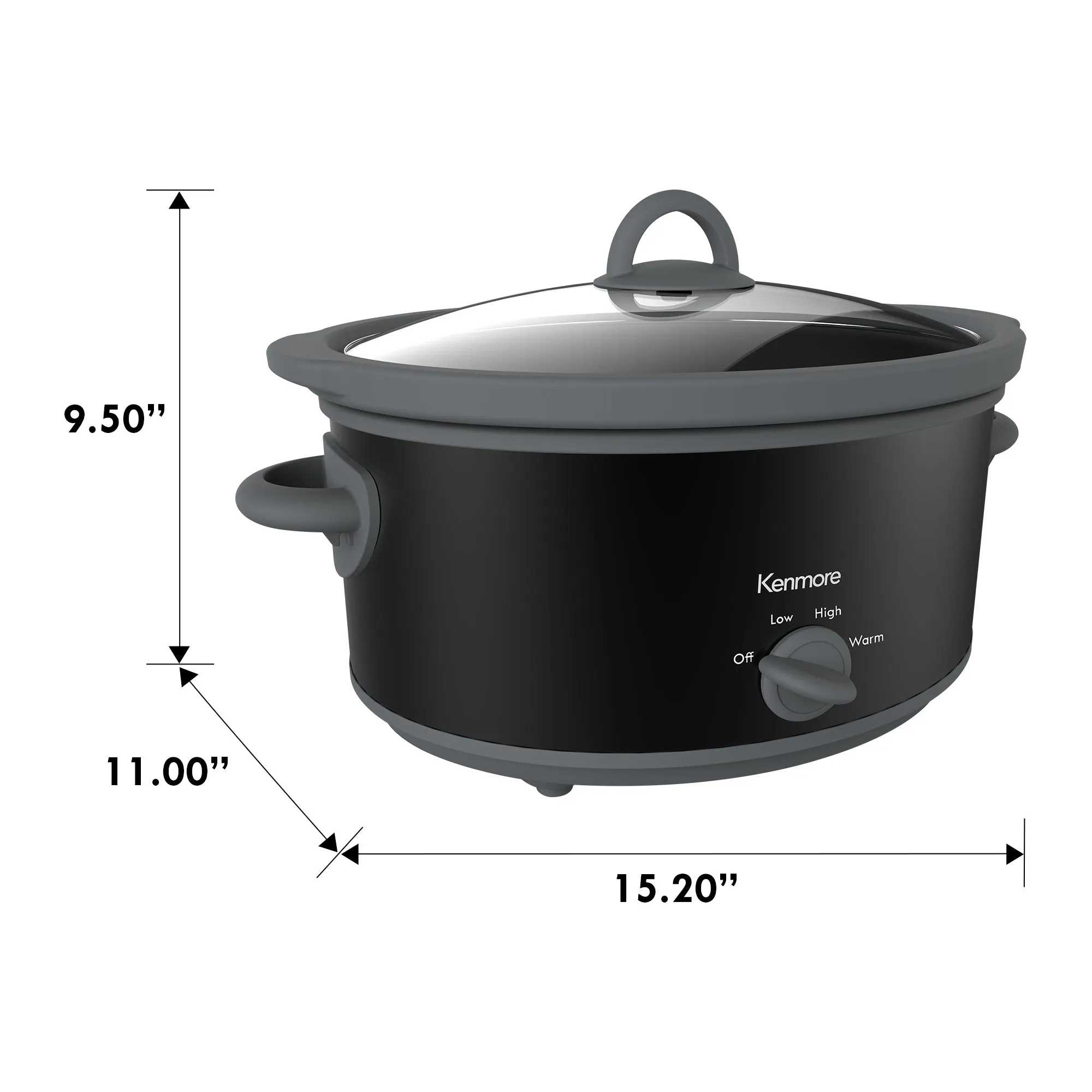 Kenmore 5 qt (4.7L) Slow Cooker, Black and Gray, Compact Countertop Cooking, Simple Dial Control, Easy to Use, Warm, Braise, Simmer, Sous Vide, Stew, Soup, Curry, Chili, Fondue, Yogurt