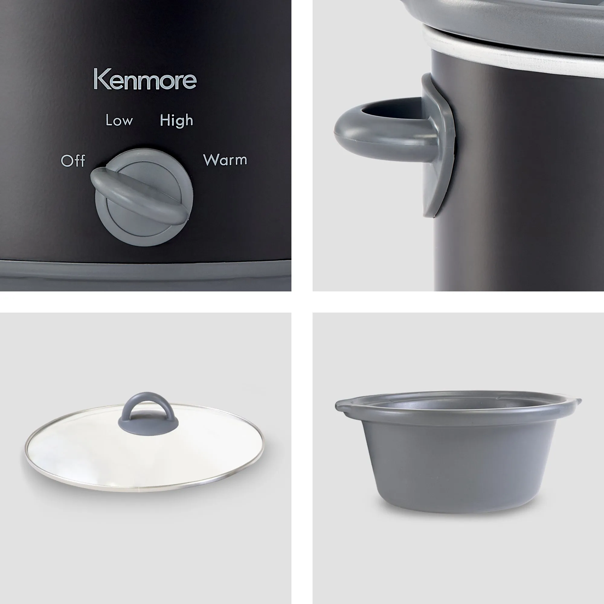 Kenmore 5 qt (4.7L) Slow Cooker, Black and Gray, Compact Countertop Cooking, Simple Dial Control, Easy to Use, Warm, Braise, Simmer, Sous Vide, Stew, Soup, Curry, Chili, Fondue, Yogurt