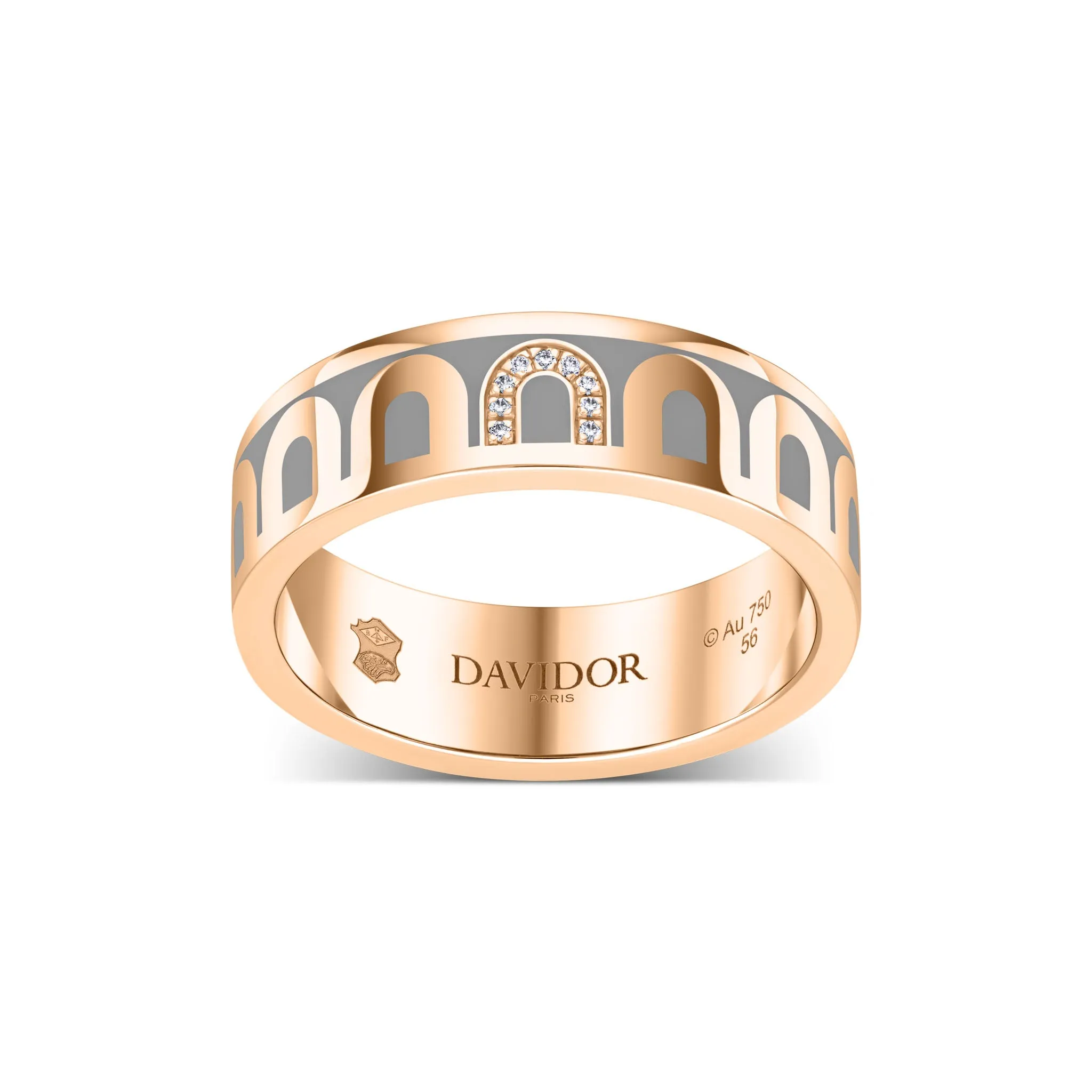 L’Arc de DAVIDOR Ring MM, 18k Rose Gold with Anthracite Lacquered Ceramic and Porta Simple Diamonds