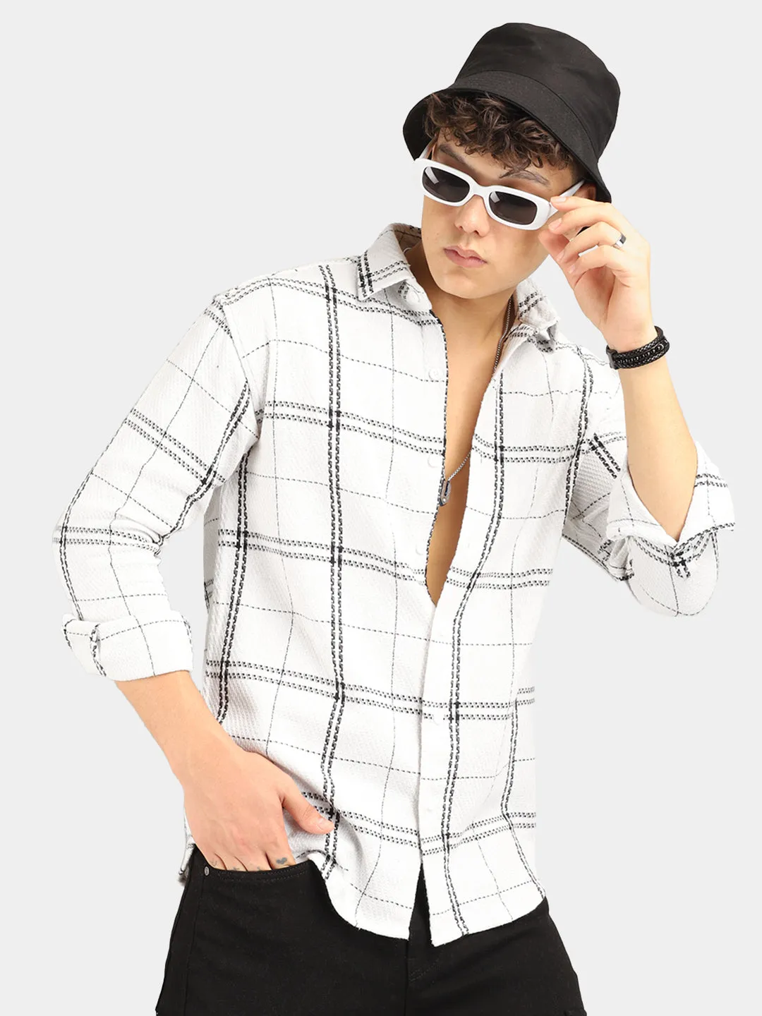 Lucas texture White Checked Shirt