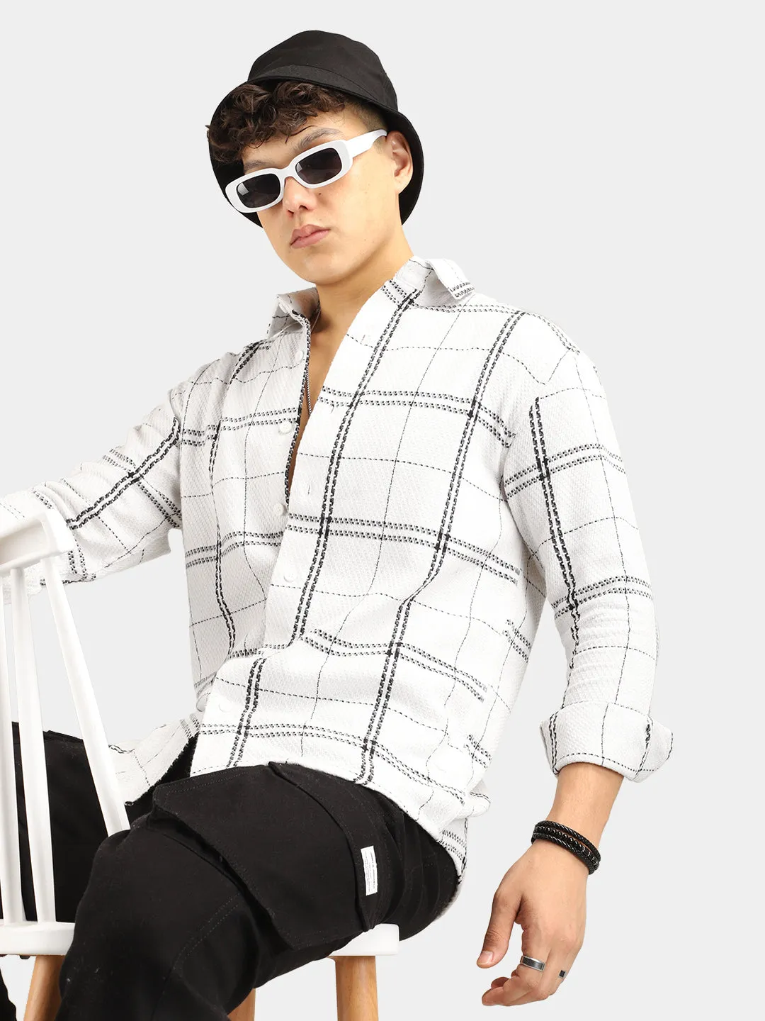 Lucas texture White Checked Shirt