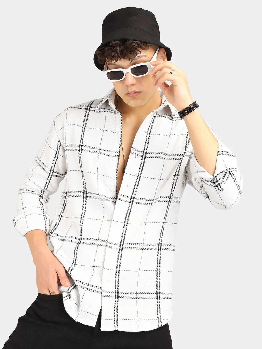 Lucas texture White Checked Shirt