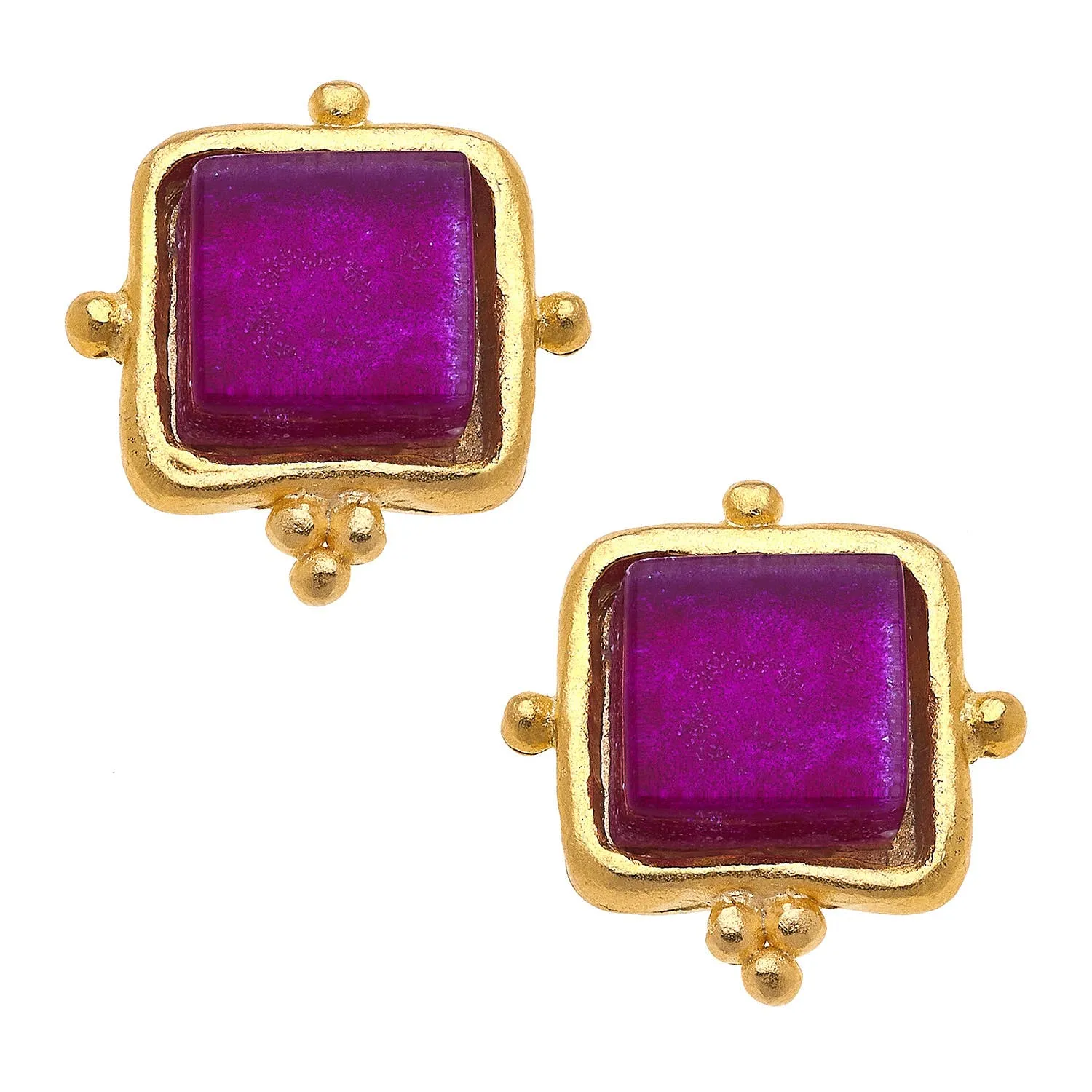 Madeline Fuscia French Glass Studs