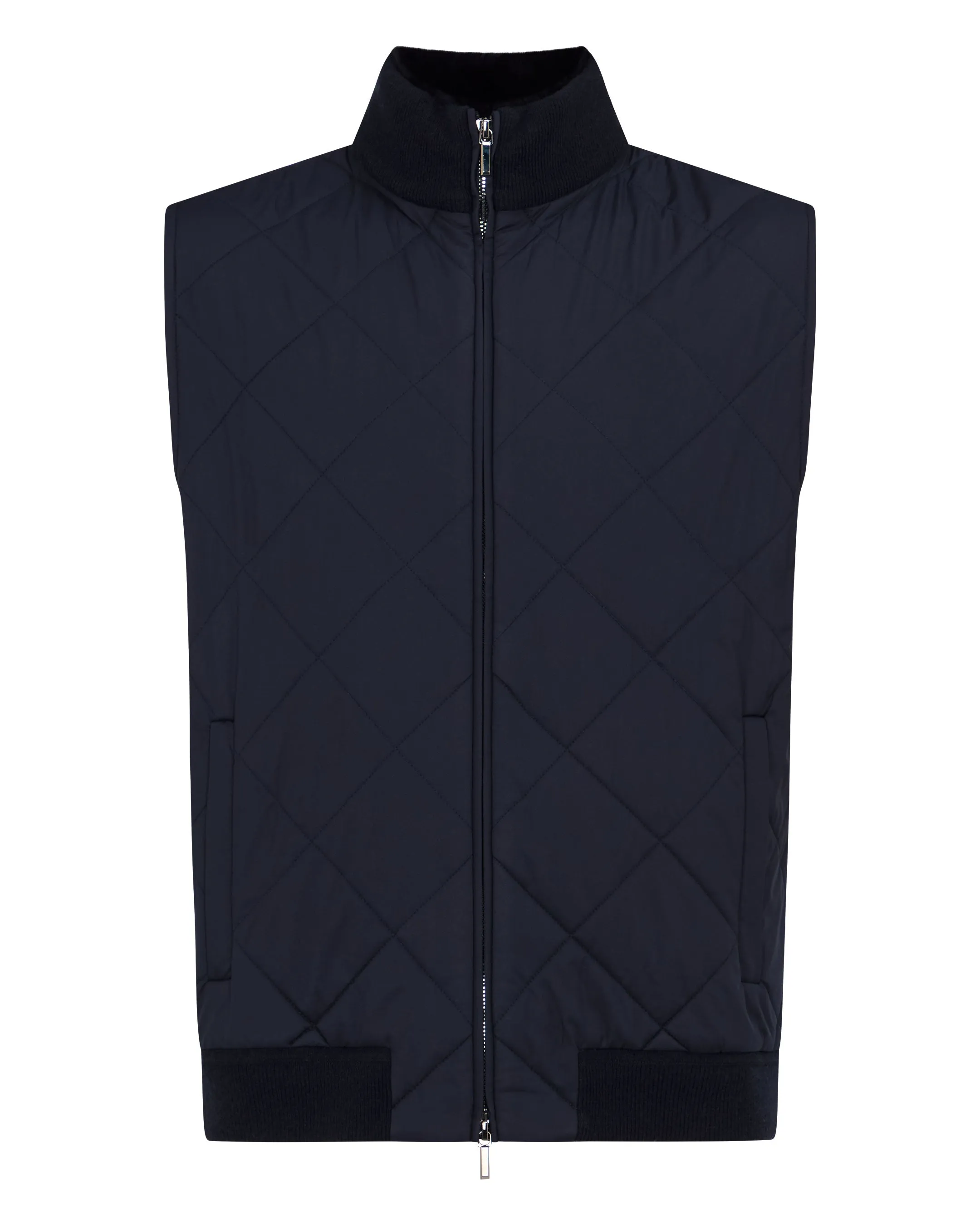 Men's Diamond Fur Trim Cashmere Gilet Navy Blue