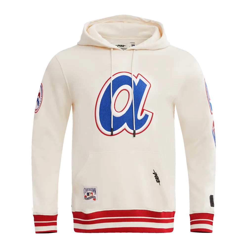 MLB ATLANTA BRAVES RETRO CLASSIC MEN'S PO HOODIE (EGGSHELL/RED)