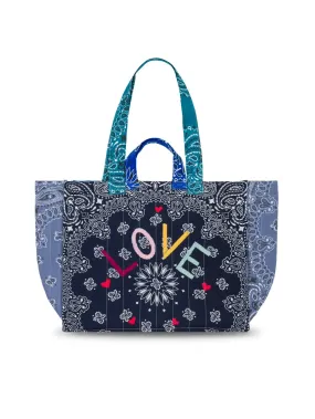 Moyen Cabas Matelassé - LOVE - Navy / Colorblock