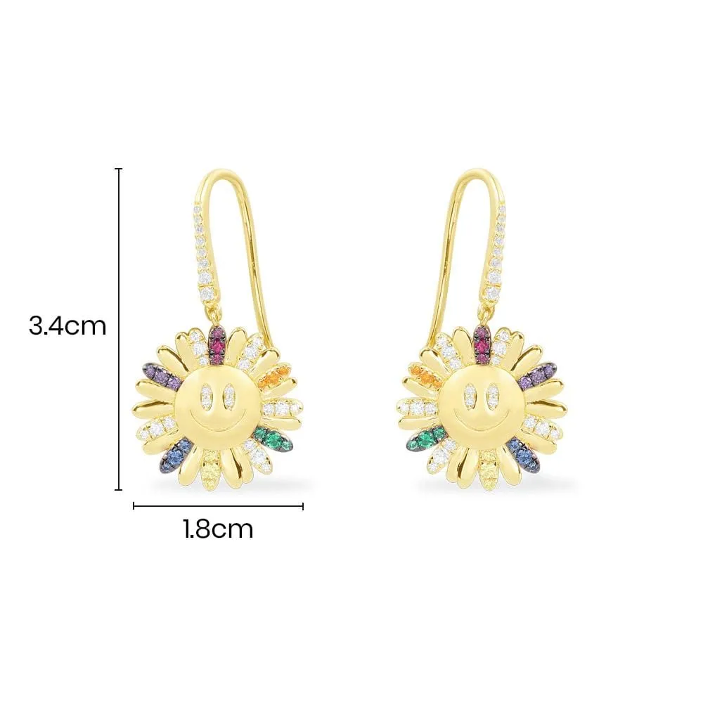 Multicolor Daisy Earrings - Yellow Silver