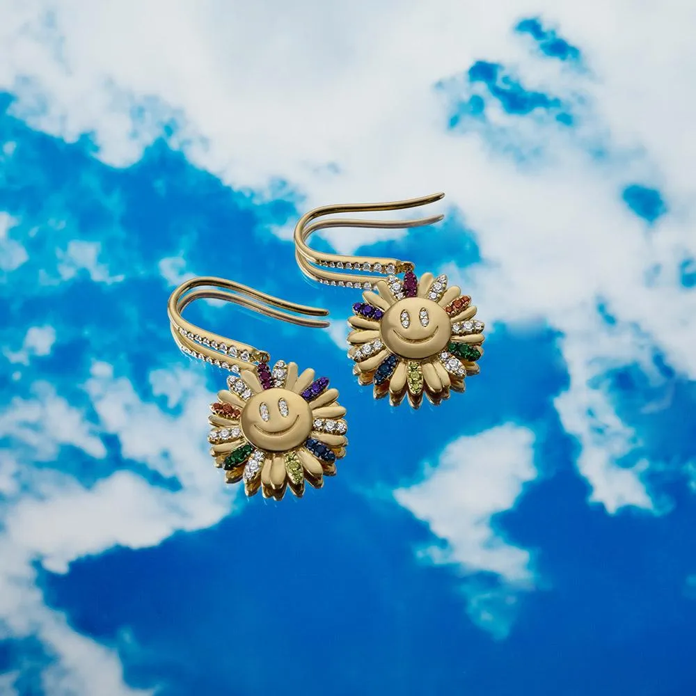 Multicolor Daisy Earrings - Yellow Silver