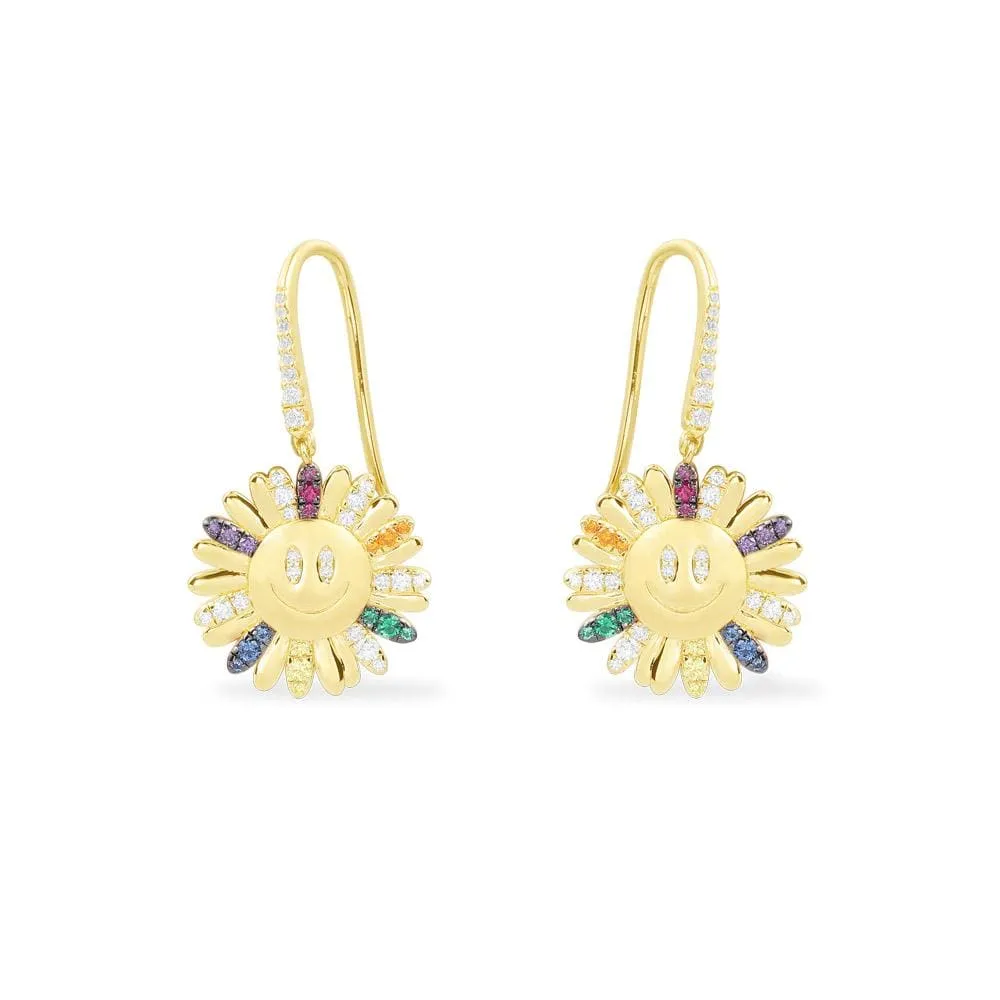 Multicolor Daisy Earrings - Yellow Silver