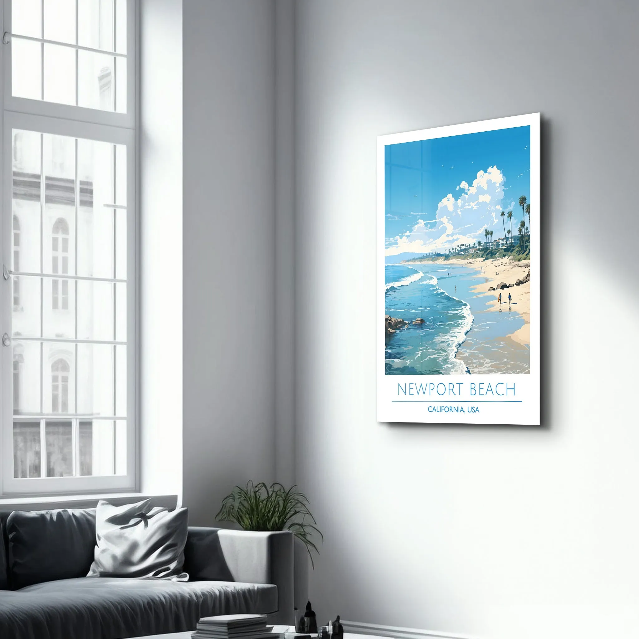 New Port Beach California-Travel Posters | Glass Wall Art