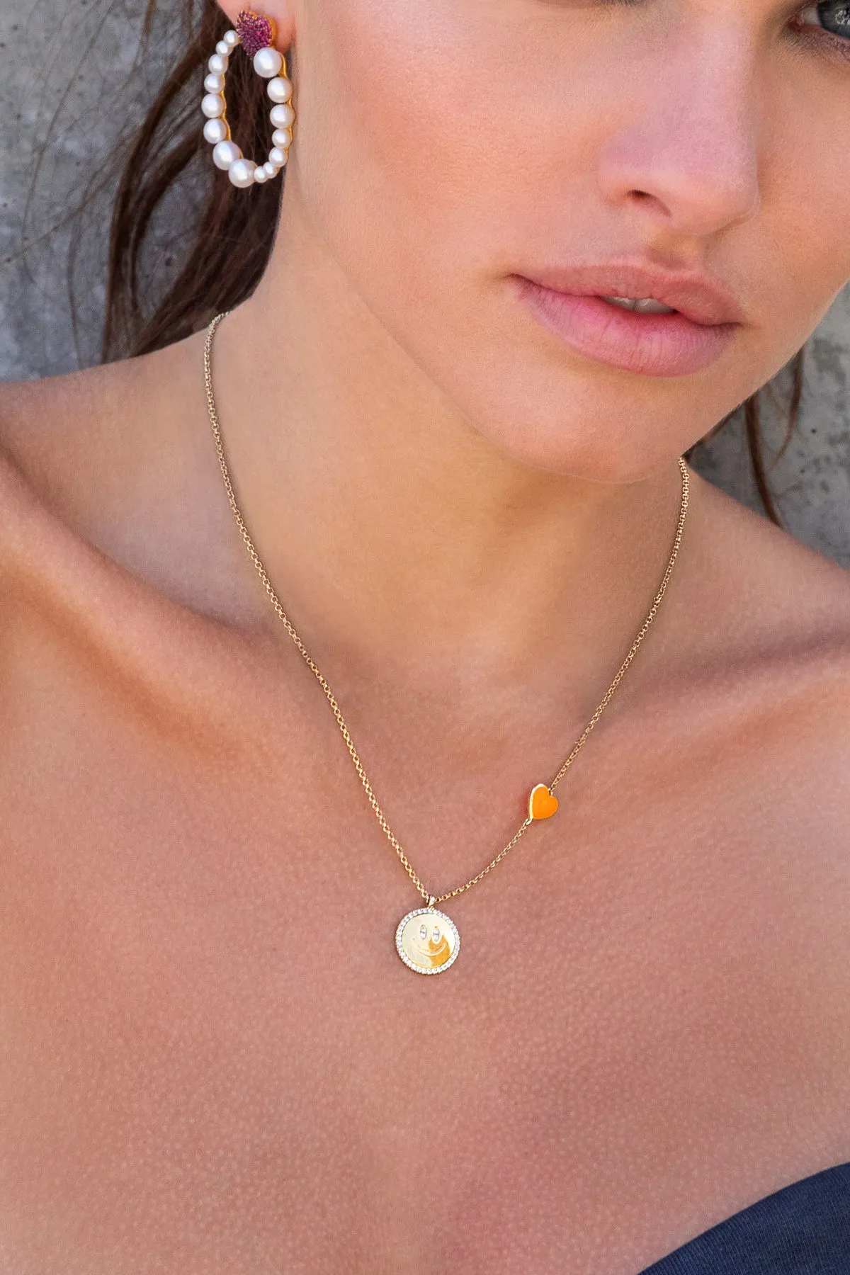 Orange Heart & Happy Face Adjustable Necklace