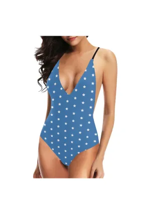 Patriotic Star Sexy Lacing Backless One-Piece Swimsuit