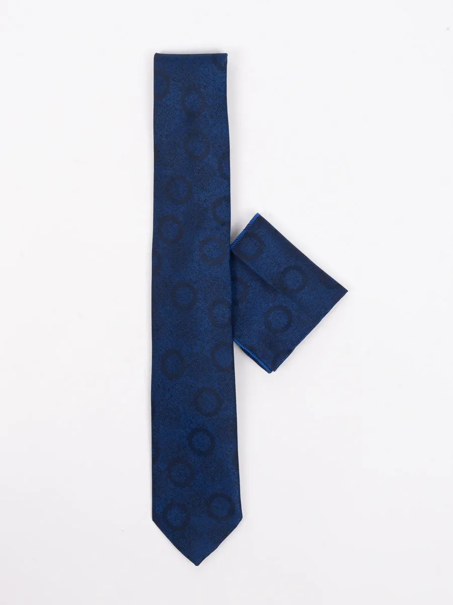 Peiro Butti Tie with Pocket Square Blue Texture PBTPS030