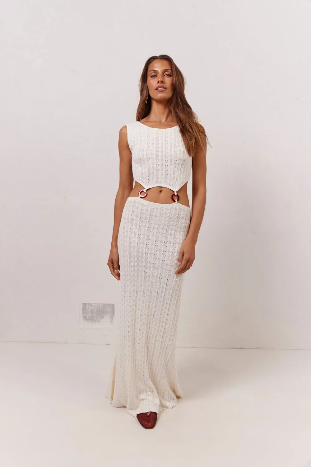 Penne Knit Maxi Dress White