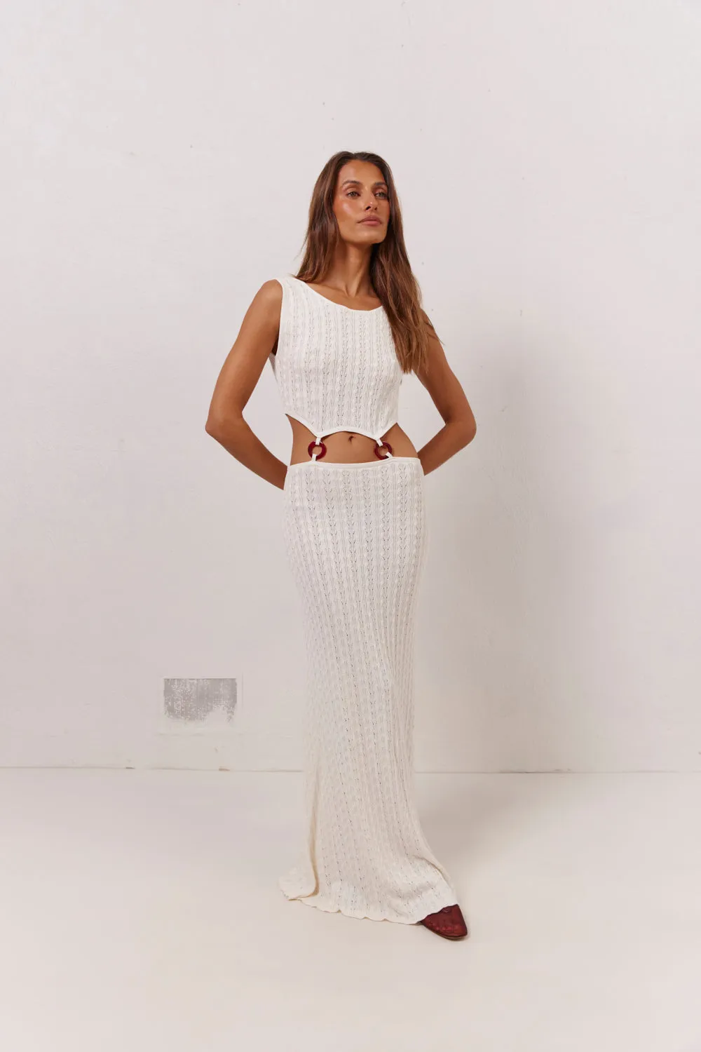 Penne Knit Maxi Dress White