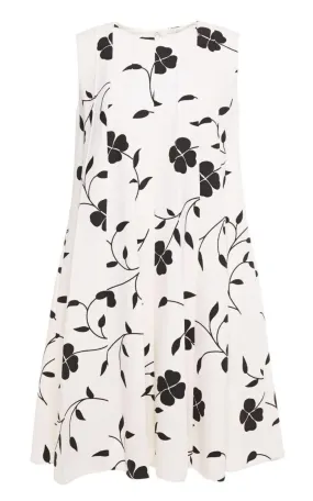 Pleated Floral-print Grain De Poudre Dress