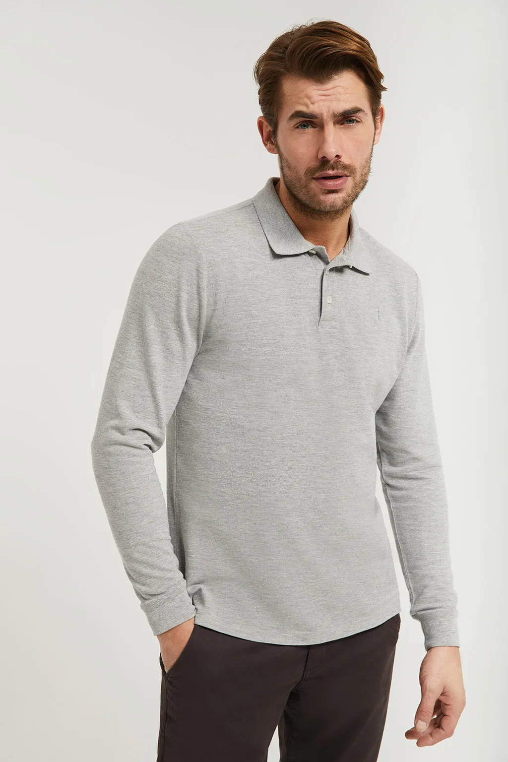 Polo de manga larga gris vigoré con bordado Rigby Go