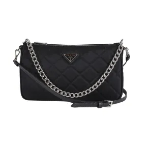 Prada Black Tessuto Nylon Quilted Chain Crossbody Bag