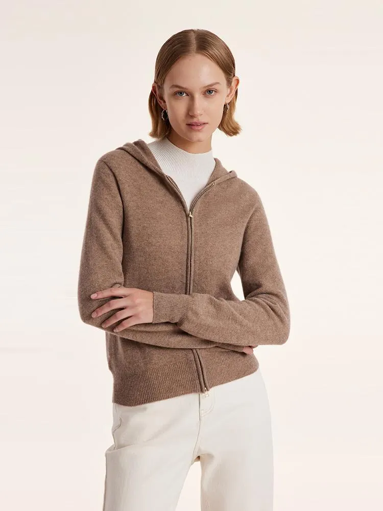 Pure Cashmere Hooded Zipper Cardigan