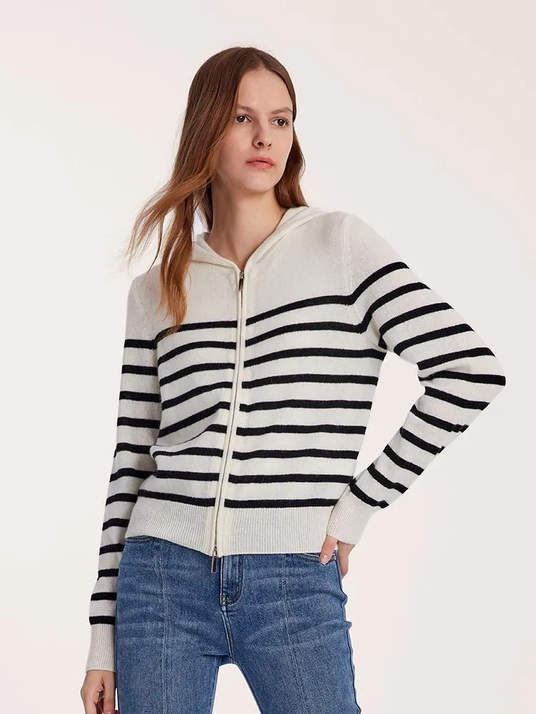 Pure Cashmere Hooded Zipper Cardigan