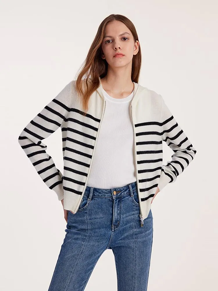 Pure Cashmere Hooded Zipper Cardigan