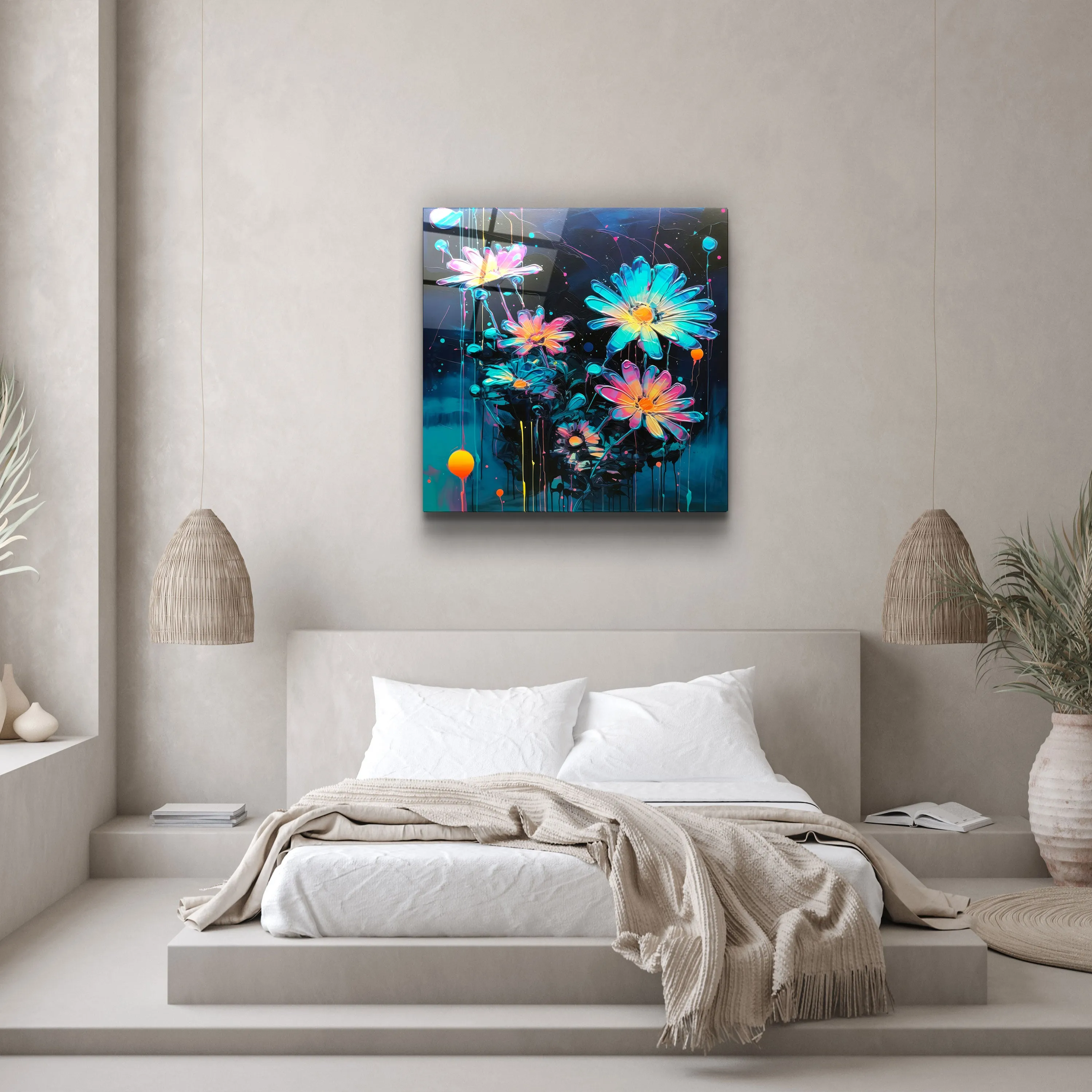 ."Oil Painting Flowers 1". Designers Collection Glass Wall Art