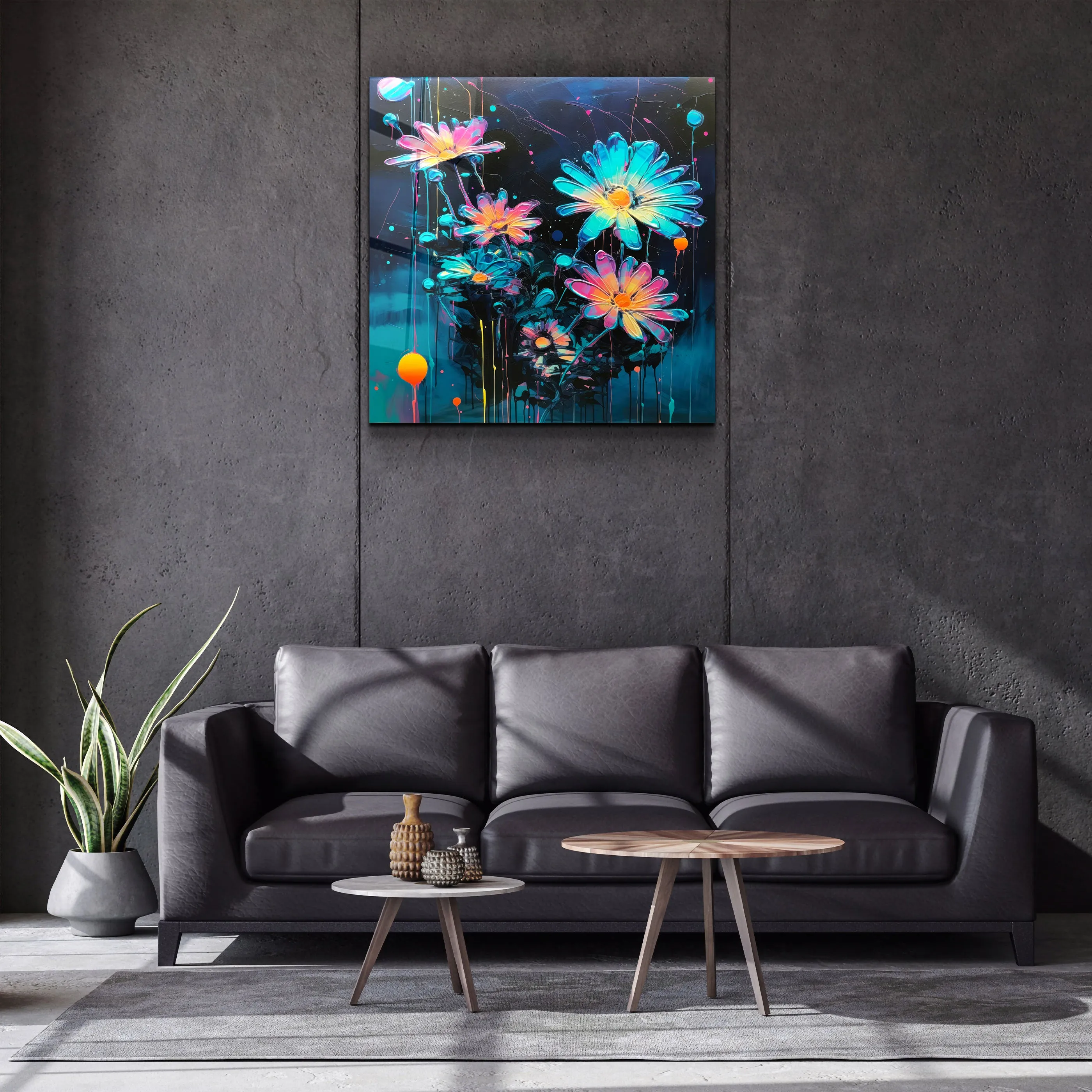 ."Oil Painting Flowers 1". Designers Collection Glass Wall Art