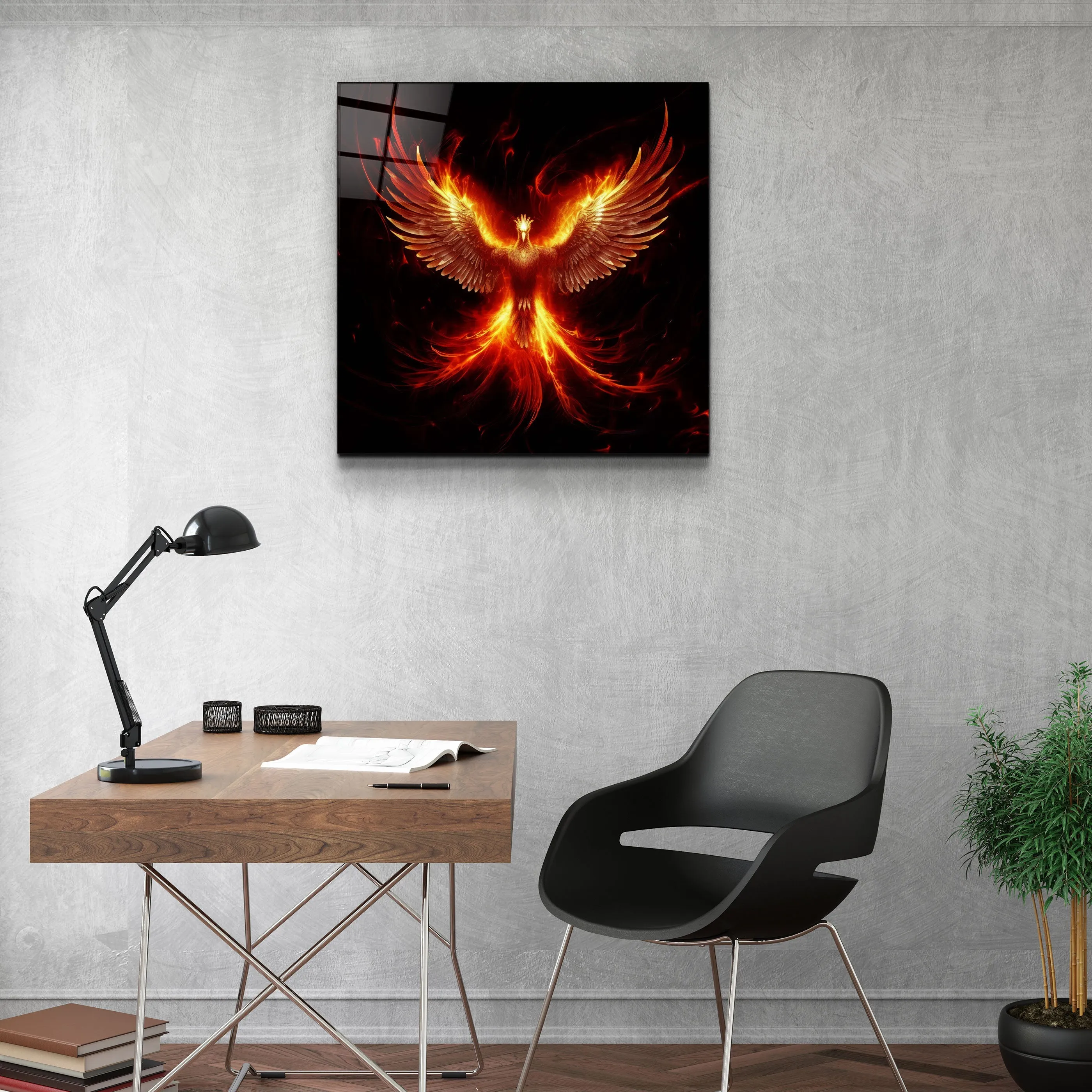 ."Phoenix - Guard of the Secret World". Designers Collection Glass Wall Art