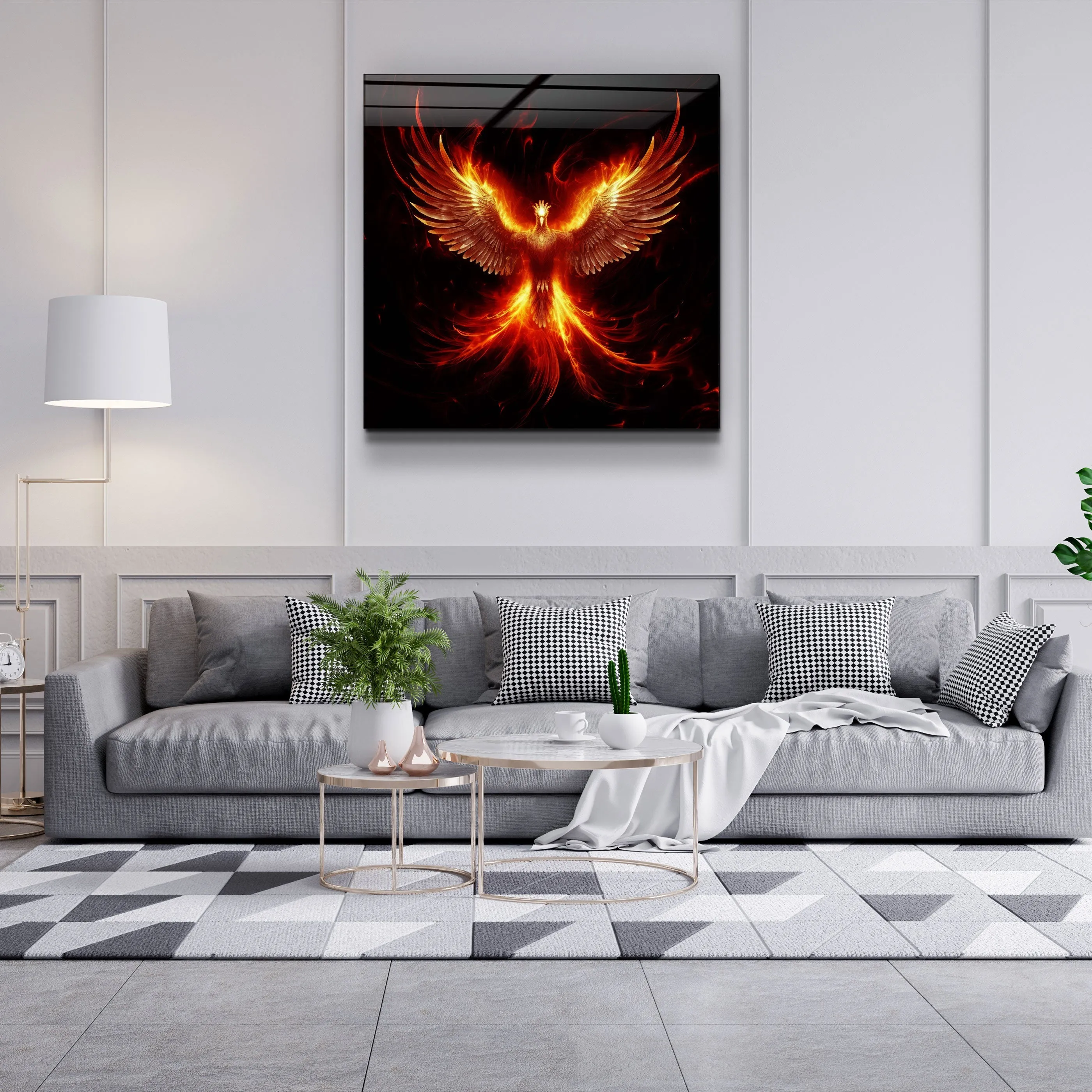 ."Phoenix - Guard of the Secret World". Designers Collection Glass Wall Art