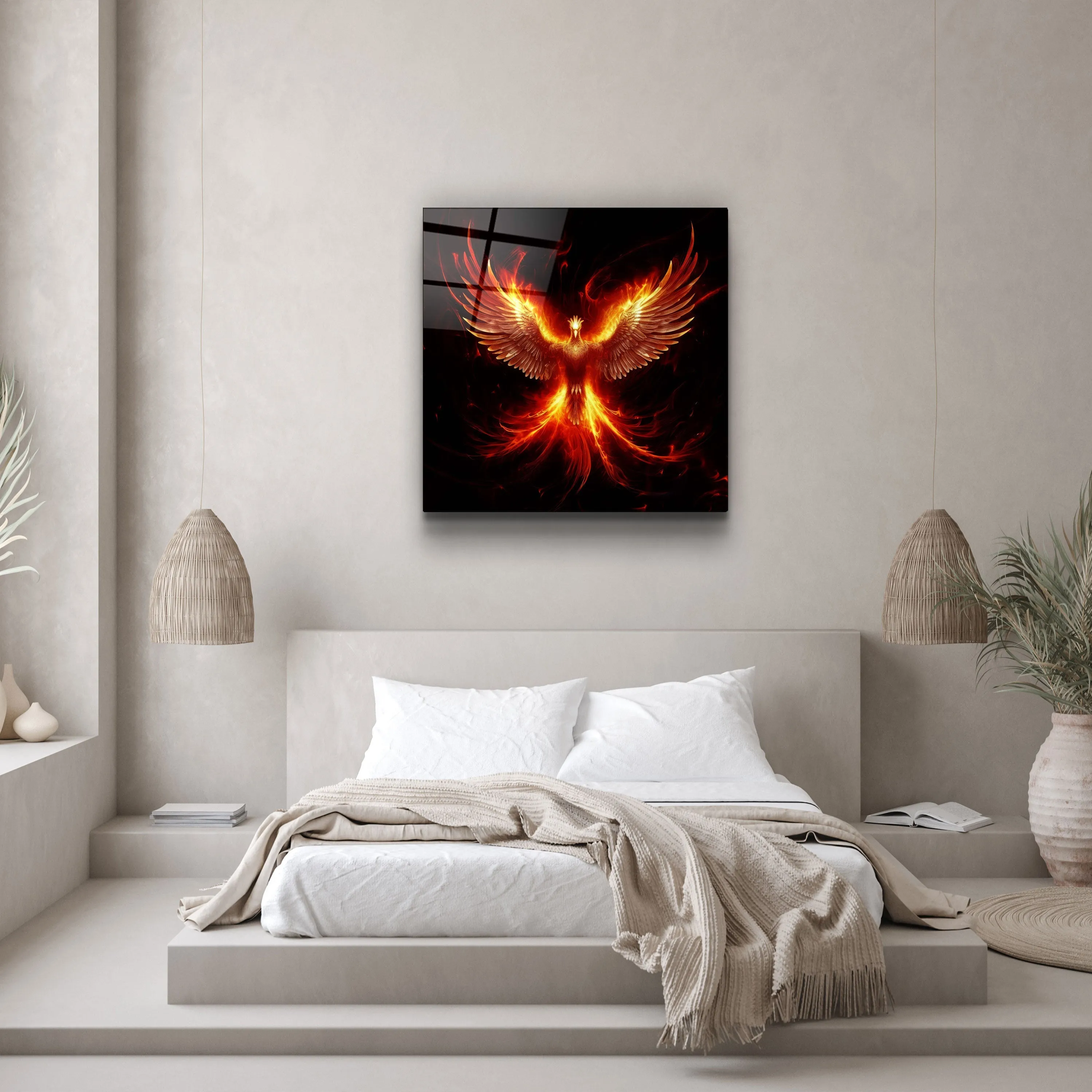 ."Phoenix - Guard of the Secret World". Designers Collection Glass Wall Art