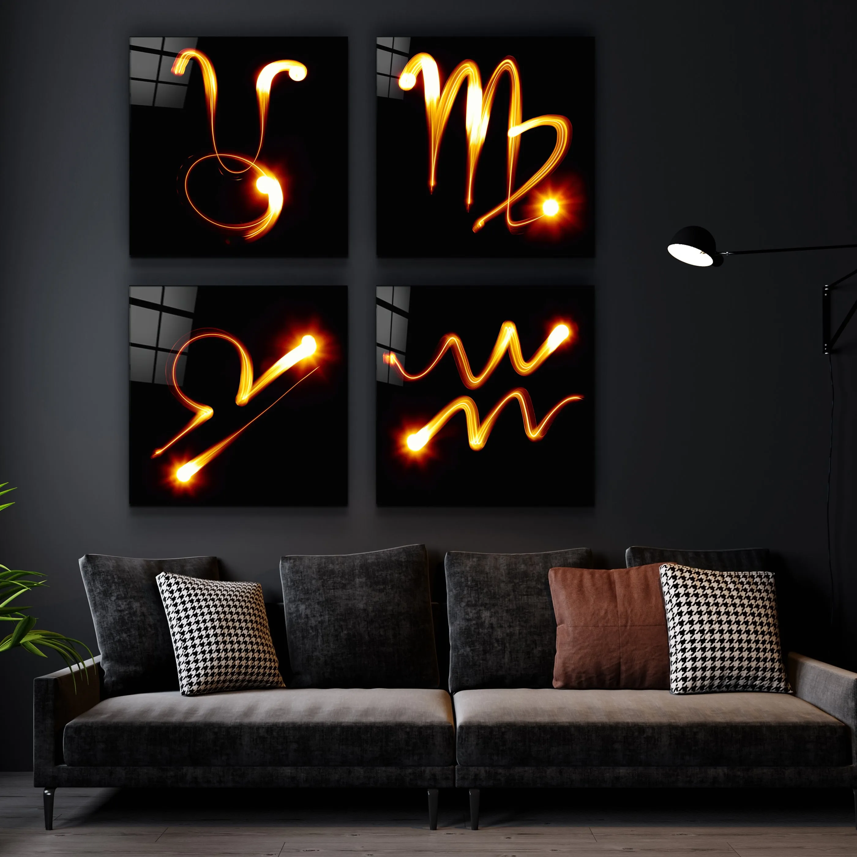 ."Zodiac Symbols Black". Glass Wall Art