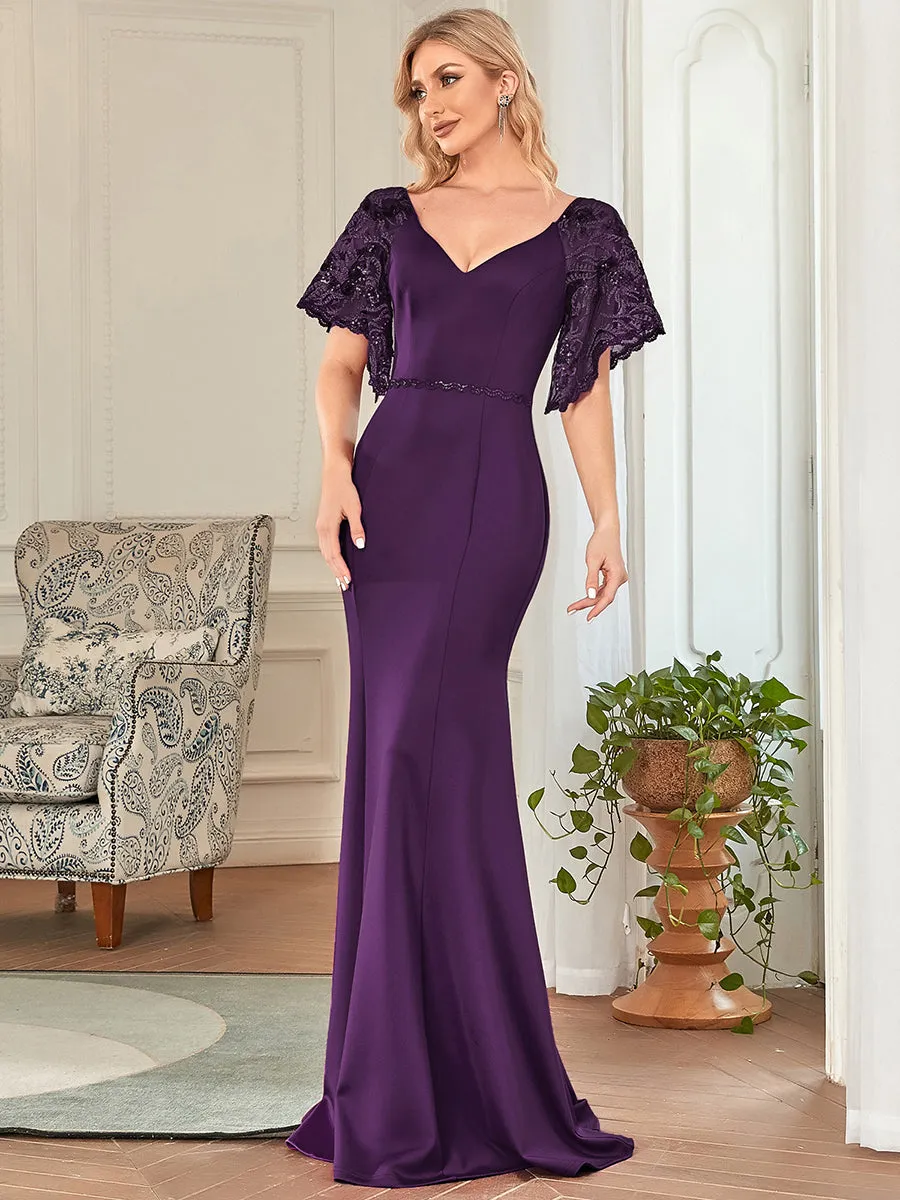 Sexy Maxi V Neck Wholesale Party Dress with Flare Sleeves