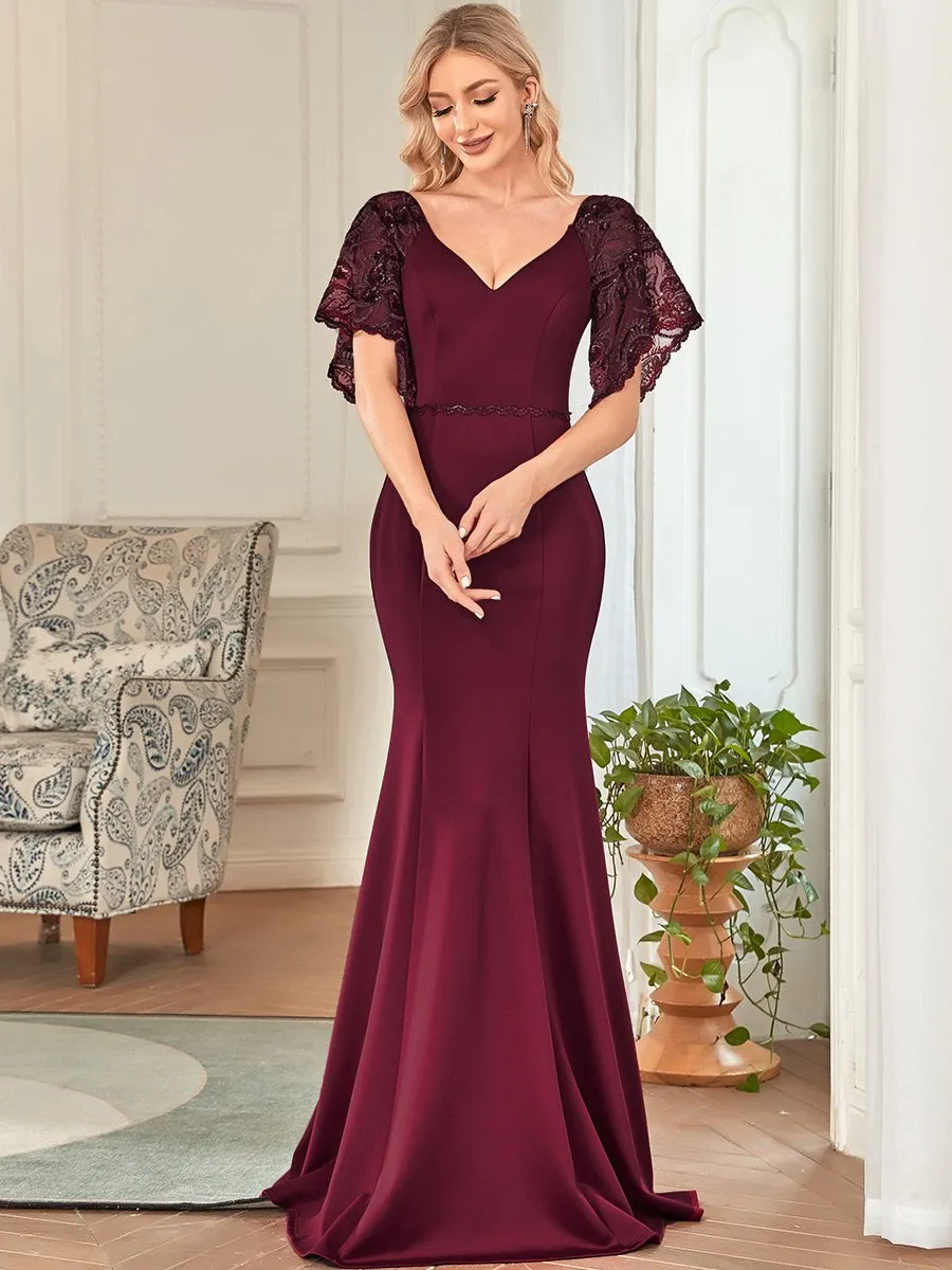 Sexy Maxi V Neck Wholesale Party Dress with Flare Sleeves