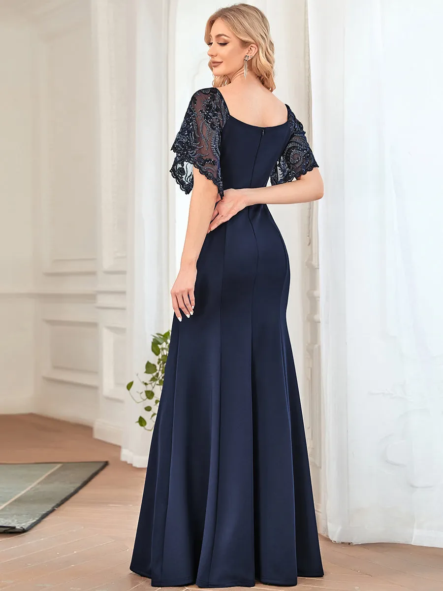 Sexy Maxi V Neck Wholesale Party Dress with Flare Sleeves