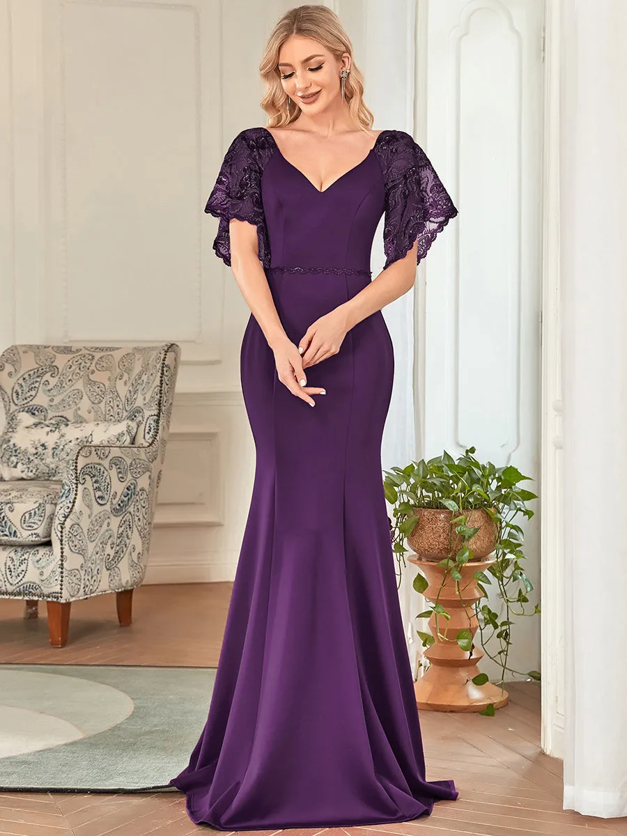 Sexy Maxi V Neck Wholesale Party Dress with Flare Sleeves