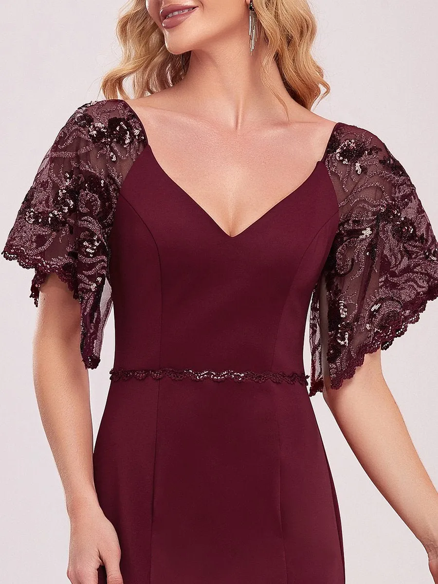 Sexy Maxi V Neck Wholesale Party Dress with Flare Sleeves