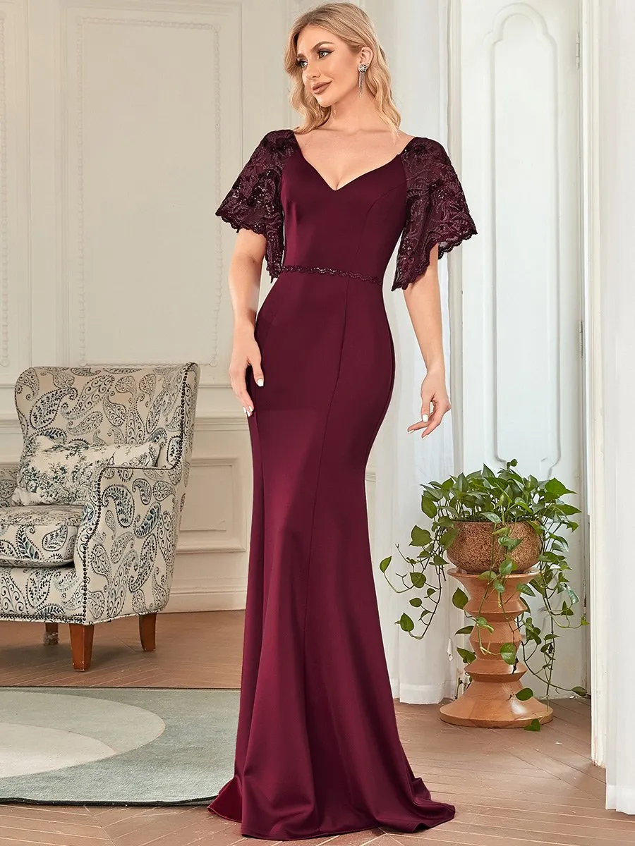 Sexy Maxi V Neck Wholesale Party Dress with Flare Sleeves