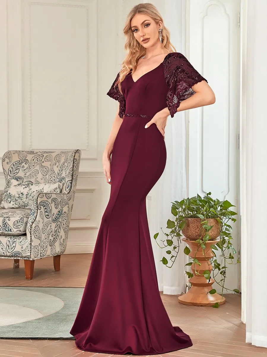 Sexy Maxi V Neck Wholesale Party Dress with Flare Sleeves