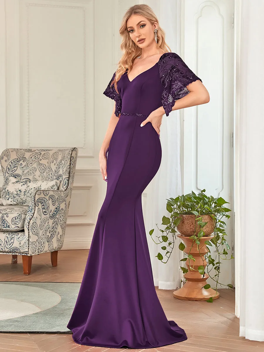 Sexy Maxi V Neck Wholesale Party Dress with Flare Sleeves